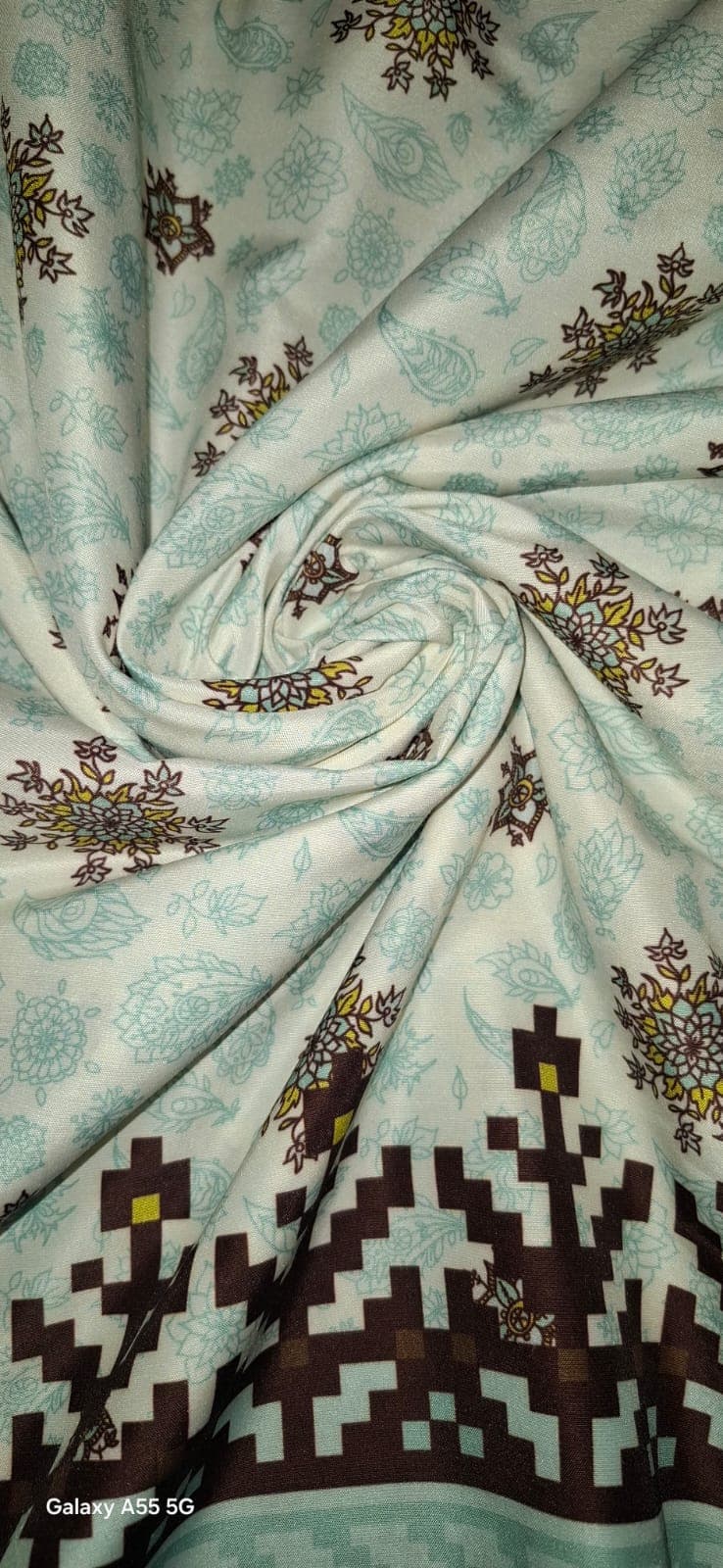 Elegant Mint Green Printed Fabric (662) 3