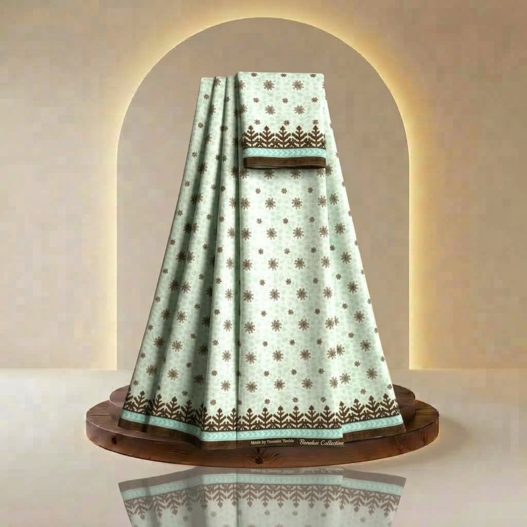 Elegant Mint Green Printed Fabric (662) - Digital Printed Rida Fabric | Menodora