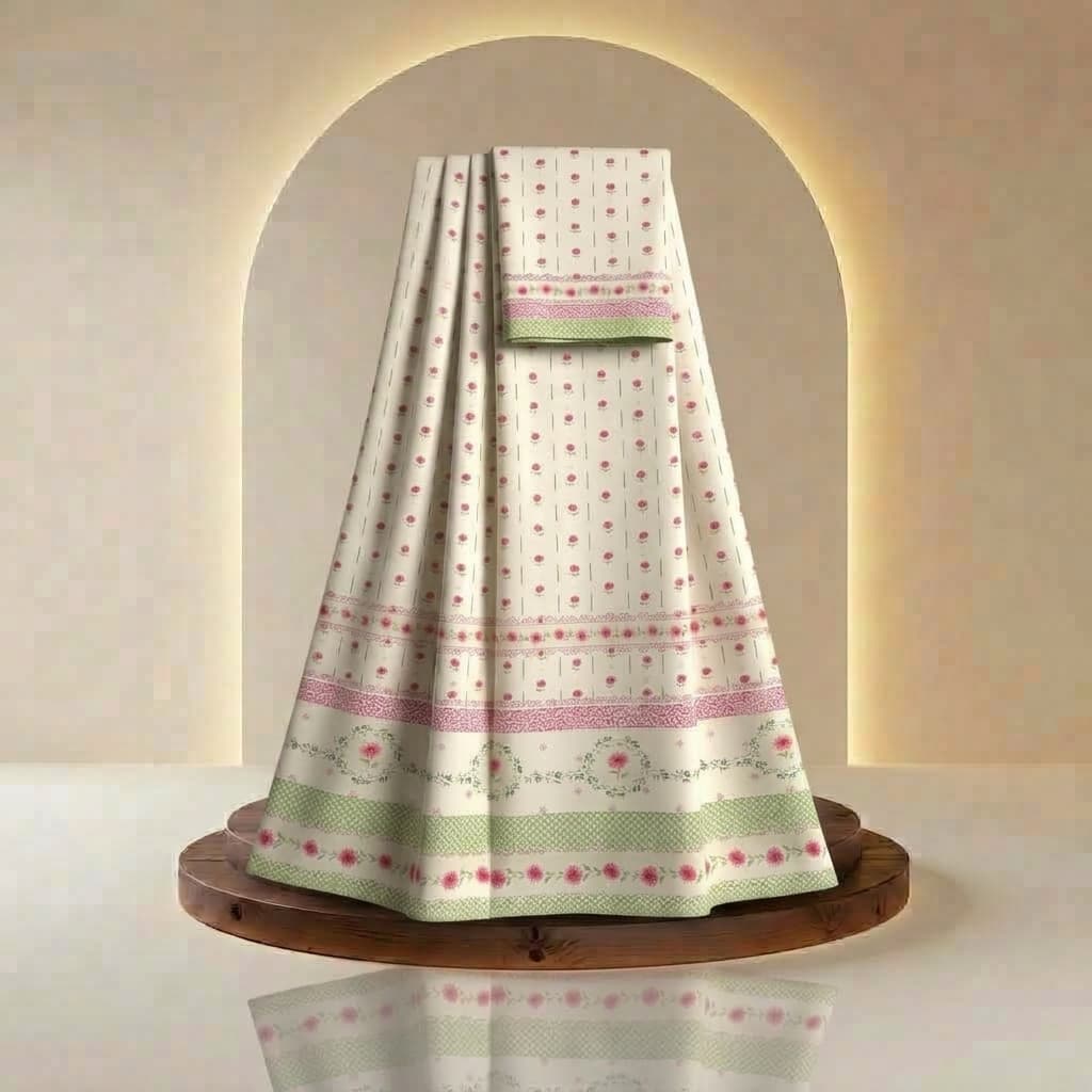 Lattice Floral - Digital Printed Rida Fabric | Menodora