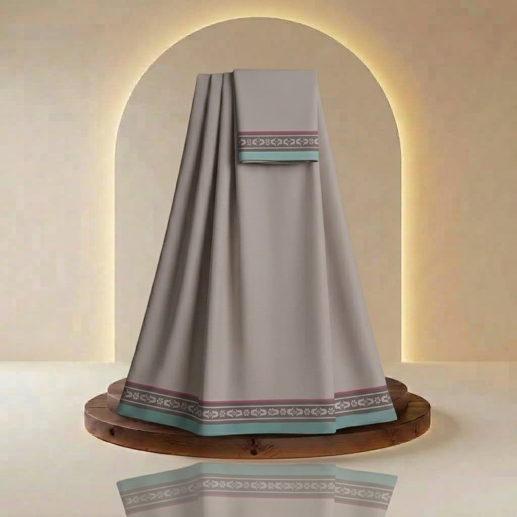 Taupe Border  - Digital Printed Rida Fabric | Menodora